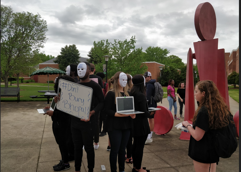Image of Students performing a Cube of Truth about the Bhopal gas disaster